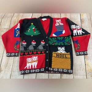 Vintage Sweater Loft New York Cats Christmas Button Sweater Cardigan Medium USA